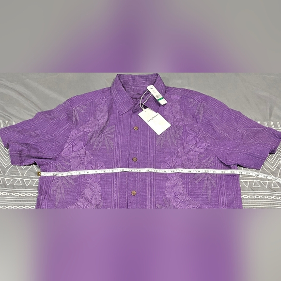 Tommy Bahama Bali Border Floral Jacquard Short Sleeve Silk Button Up Size Large - Picture 7 of 8